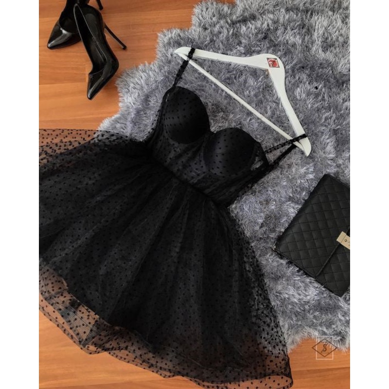 Black Tulle Strapless Short Homecoming Dress J3870