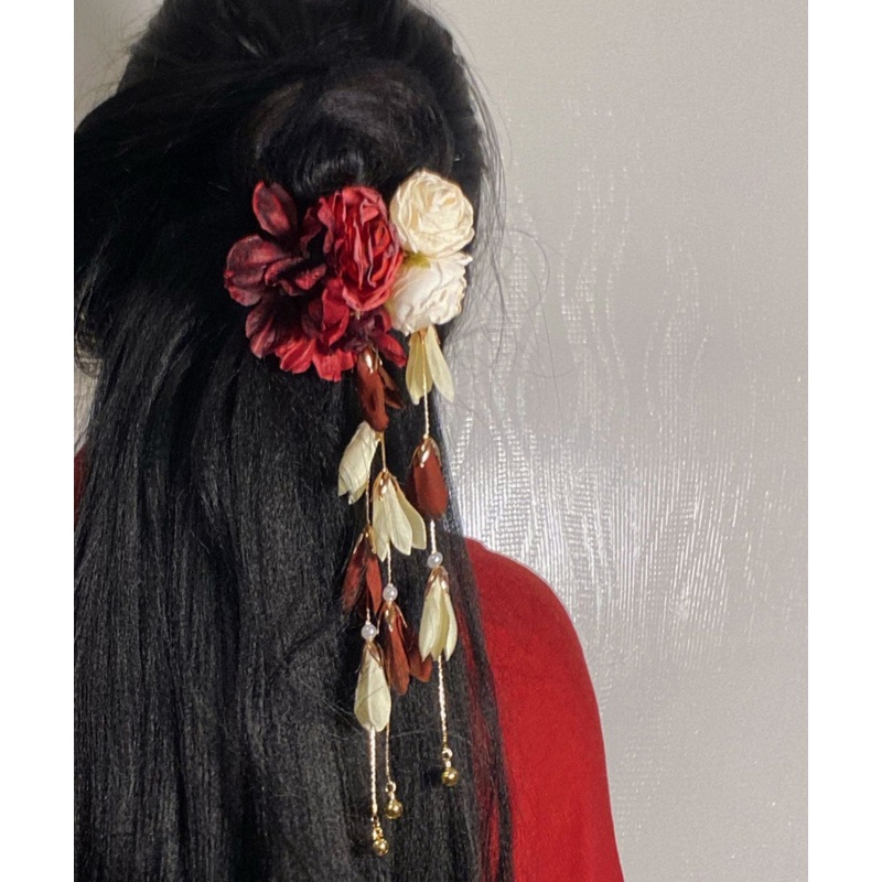 Chinese Style Colorblock Alloy Rose Tassel Hairpin
