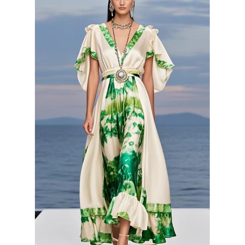 DIY Champagne Print Exra Large Hem Silk Party Dresses Cloak Sleeves