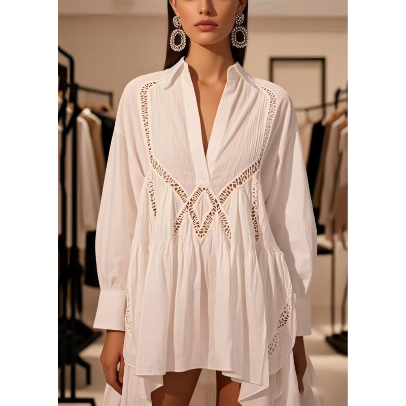 Diy White Hollow Out Low High Design Cotton Day Dress Spring