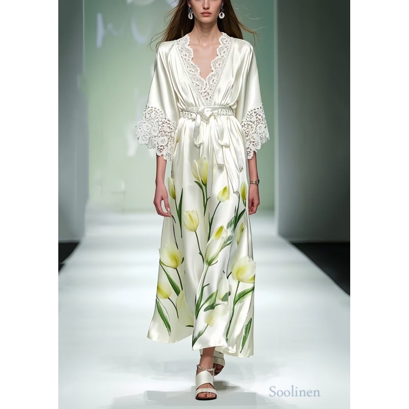 Fashion White Print Patchwork Lace Tunic Dress Summer