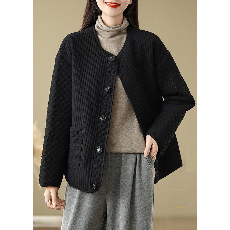 French Black Oversized Fine Cotton Filled Coats Spring