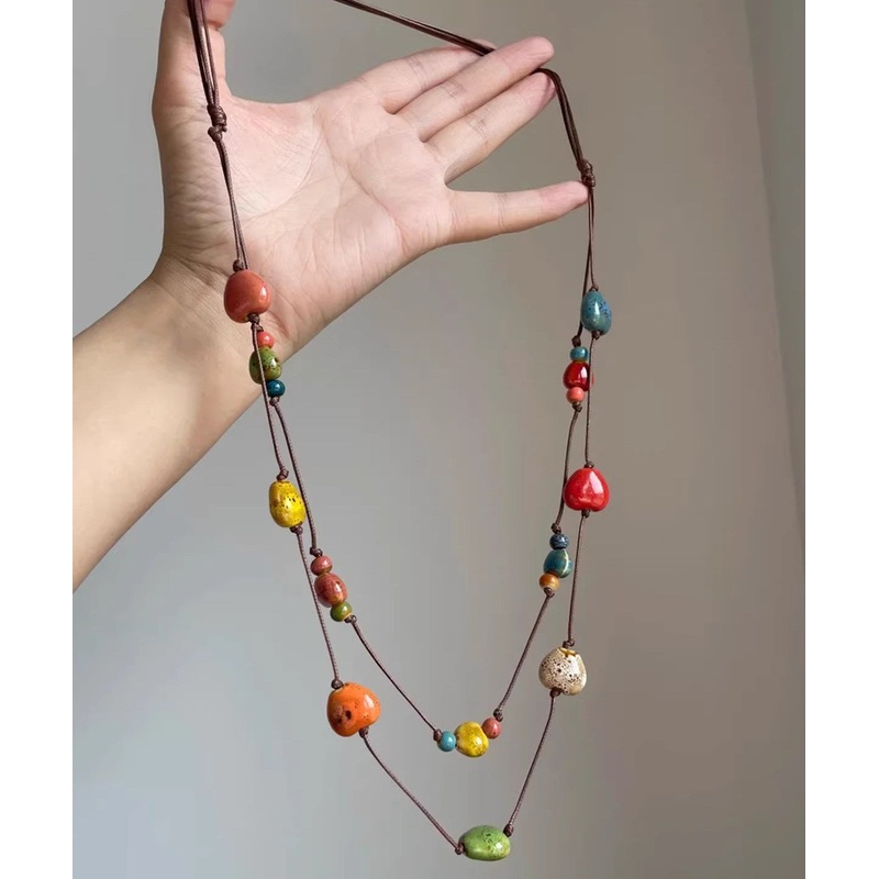 Handmade Rainbow Weave Love Ceramics Beading Gratuated Bead Necklace
