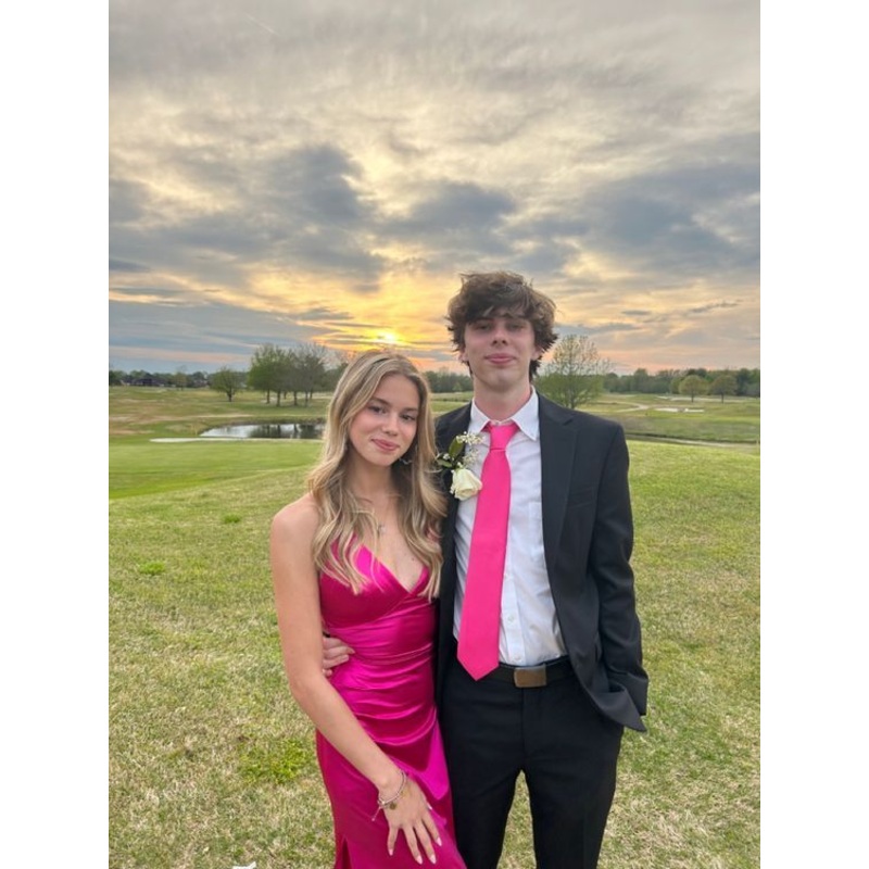 Hot Pink Sheath Long Prom Dresses Satin Evening Party Dress 2486