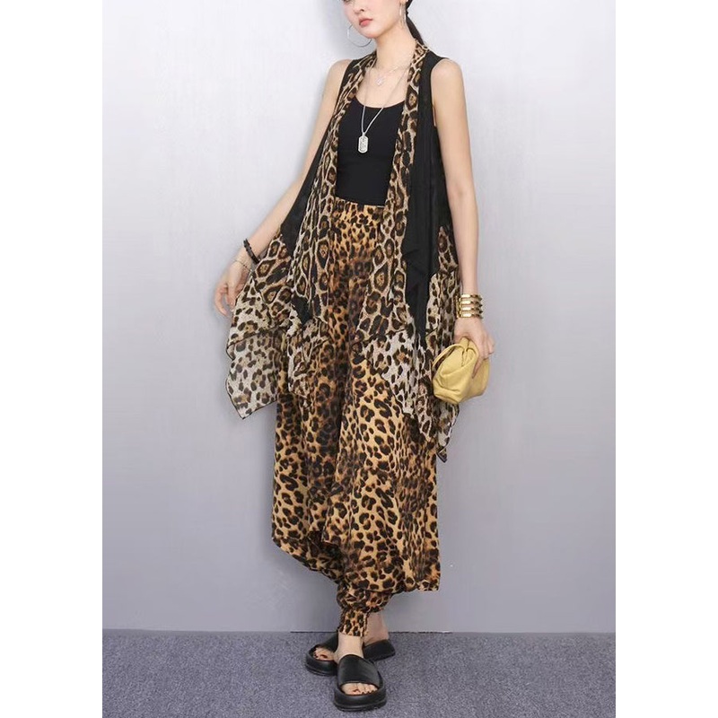 Leopard Print Patchwork Two Pieces Set Asymmetrical Summer