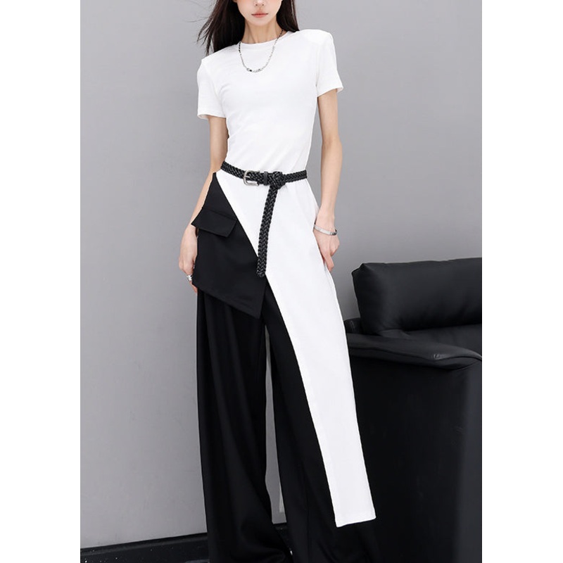 Modern White O Neck Asymmetrical Design Cotton Top Summer