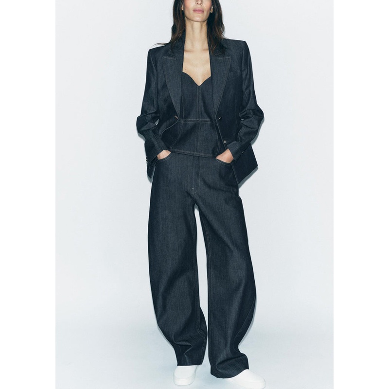 New Navy Peter Pan Collar Button Denim Three Pieces Set Fall