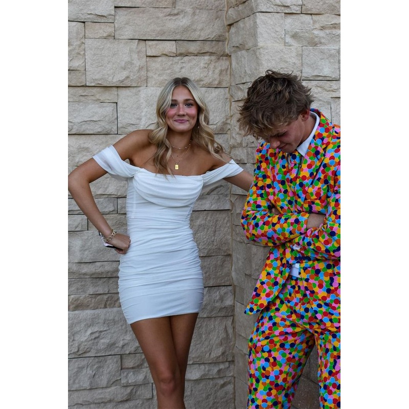 Off The Shoulder White Sheath Short Dress J4432