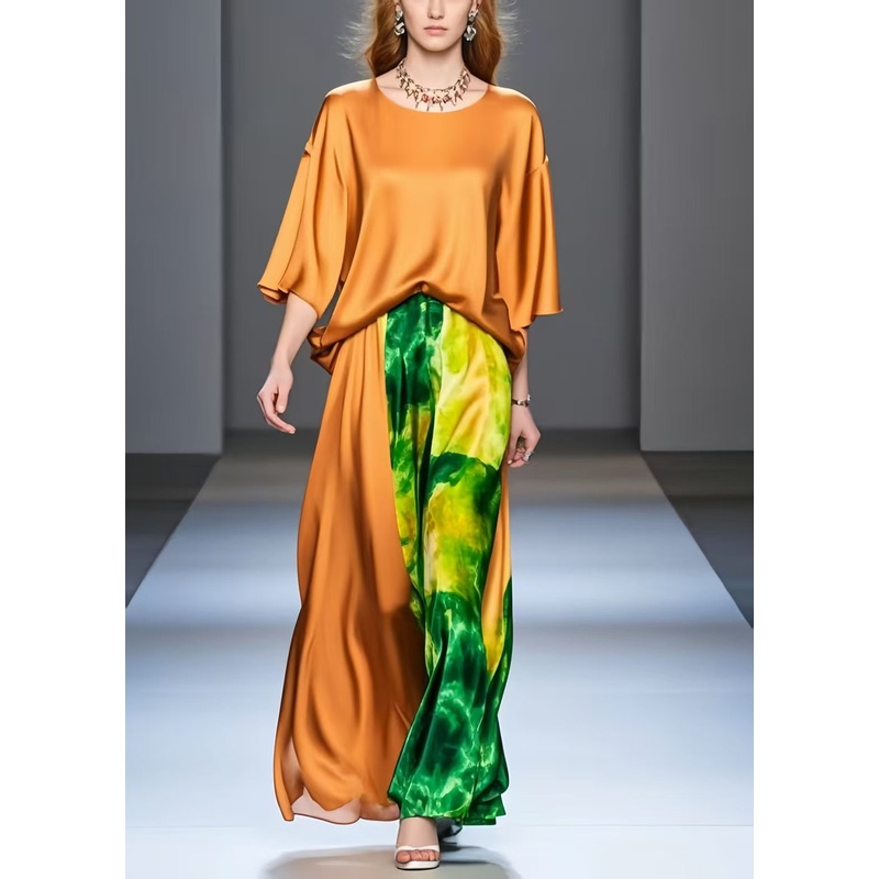 Orange Patchwork Draping Silk Holiday Dresses Bracelet Sleeve