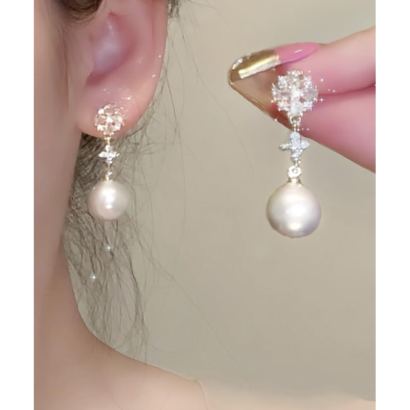 Original Gold Copper Overgild Zircon Pearl Drop Earrings