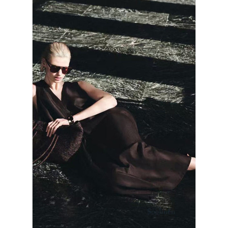 Plus Size Black V Neck Linen Maxi Dresses Sleeveless