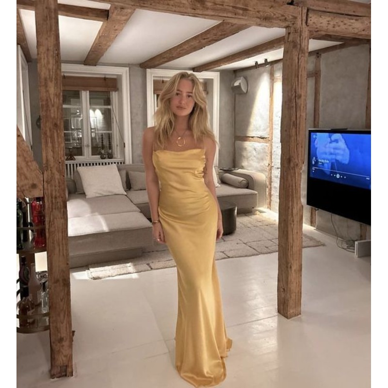 Sexy Mermaid Yellow Satin Long Prom Dress J4900