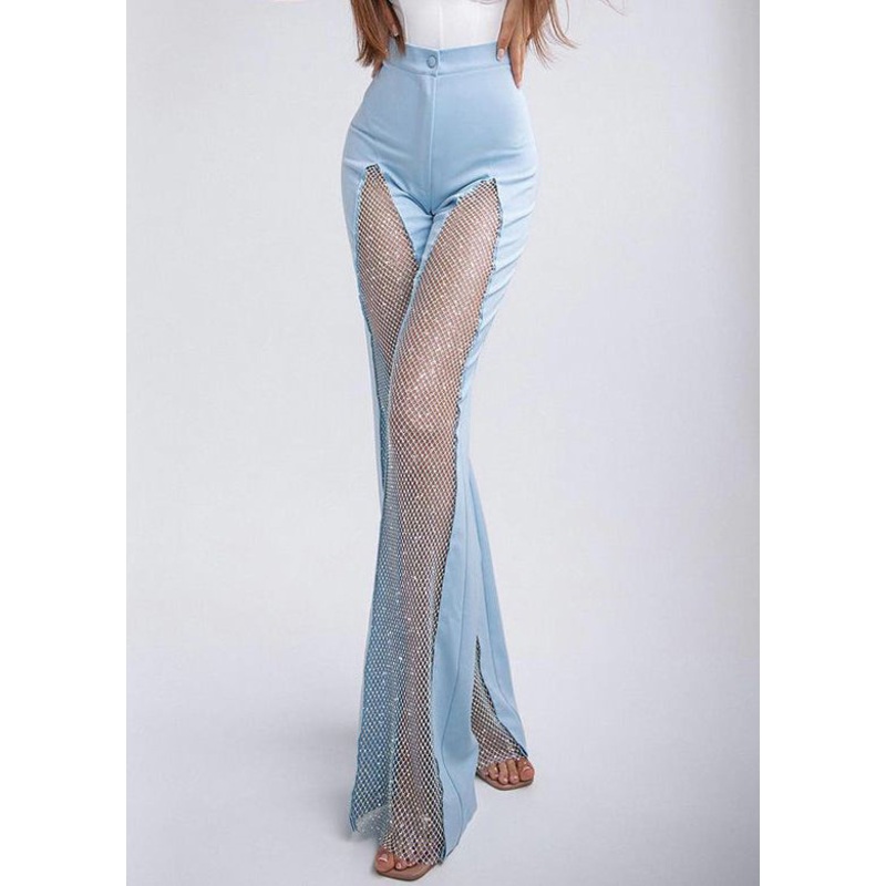 Slim Fit Blue Hollow Out Patchwork Spandex Pants Summer