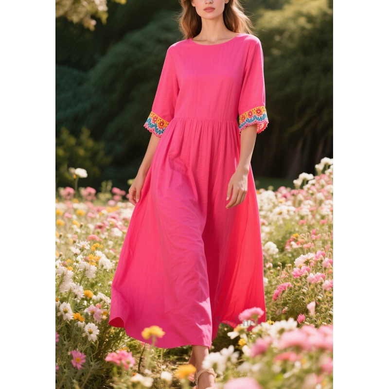 Vintage Rose Oversized Patchwork Cotton Dresses Half Sleeve