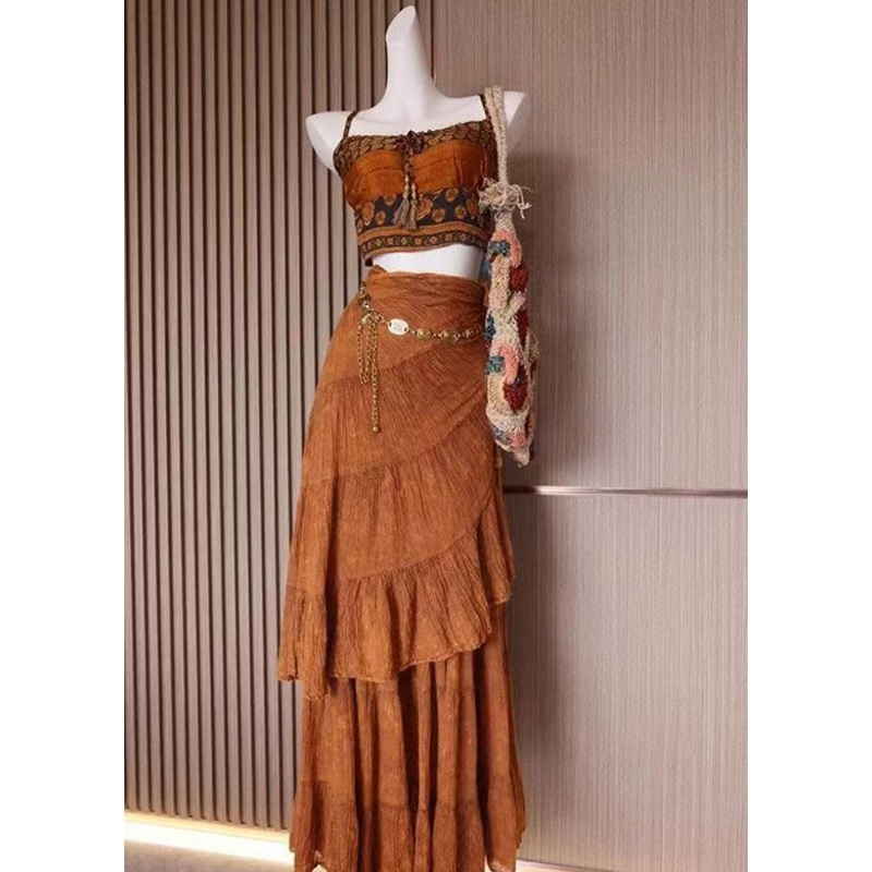 2025 Summer Fashion Strap Top And Skirt Two Piece Set