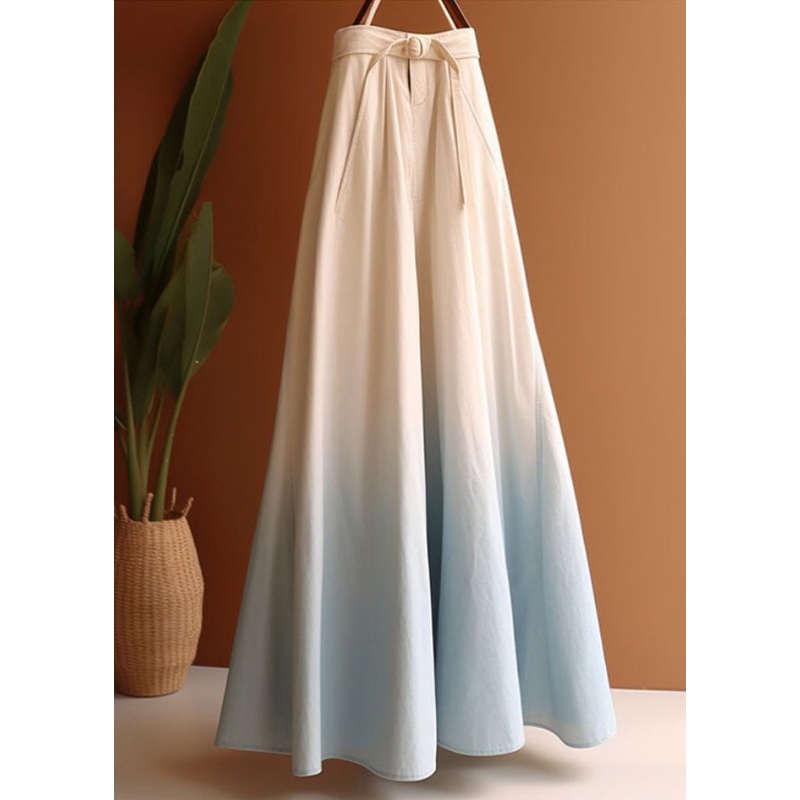 Art Gradient Color High Waist Denim Maxi Skirts Summer