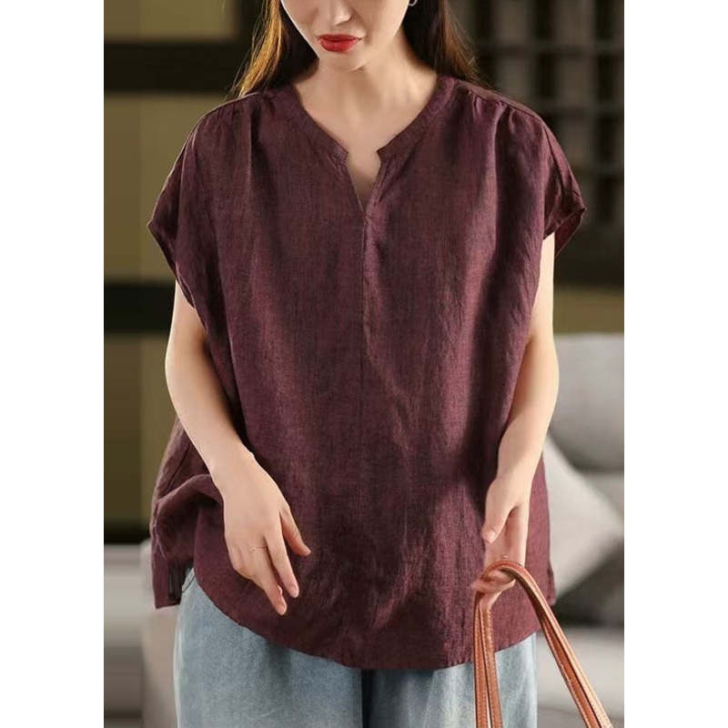 Bohemian Dull Red Oversized Linen Tanks Summer