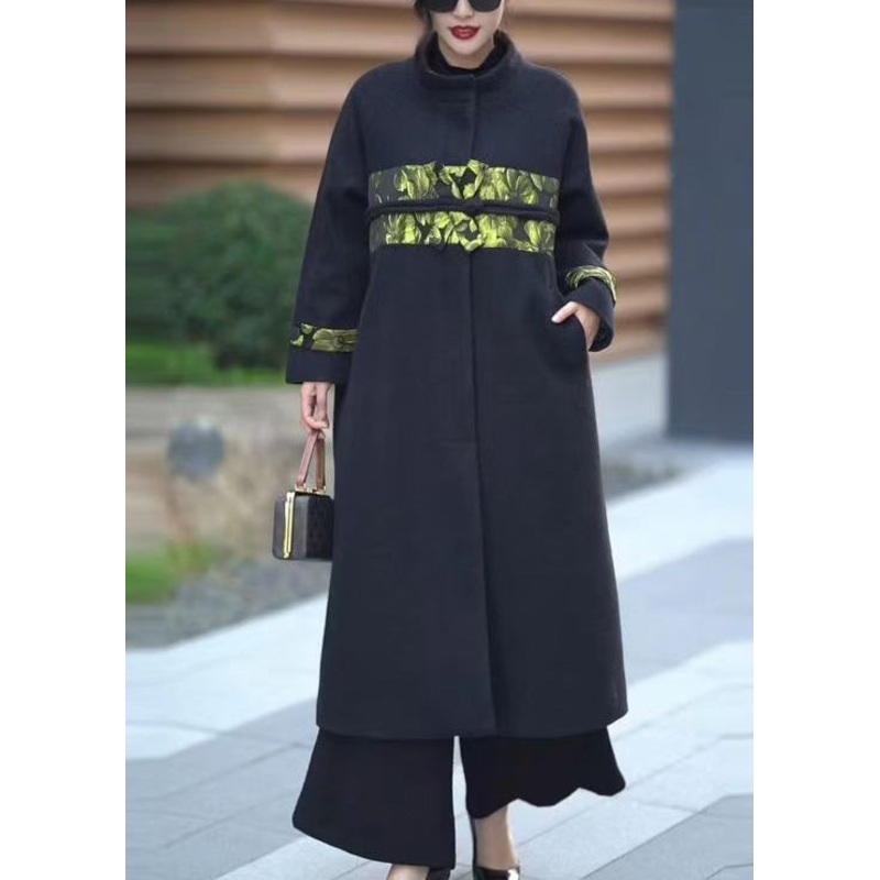 Boutique Black Oversized Patchwork Woolen Coats Winter