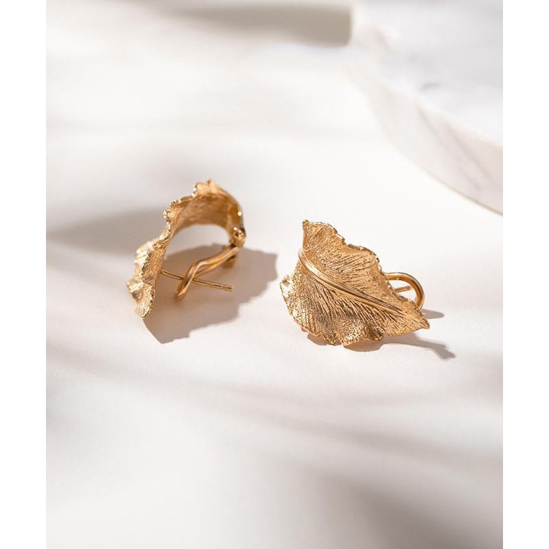 Boutique Gold Copper Overgild Leaf Hoop Earrings