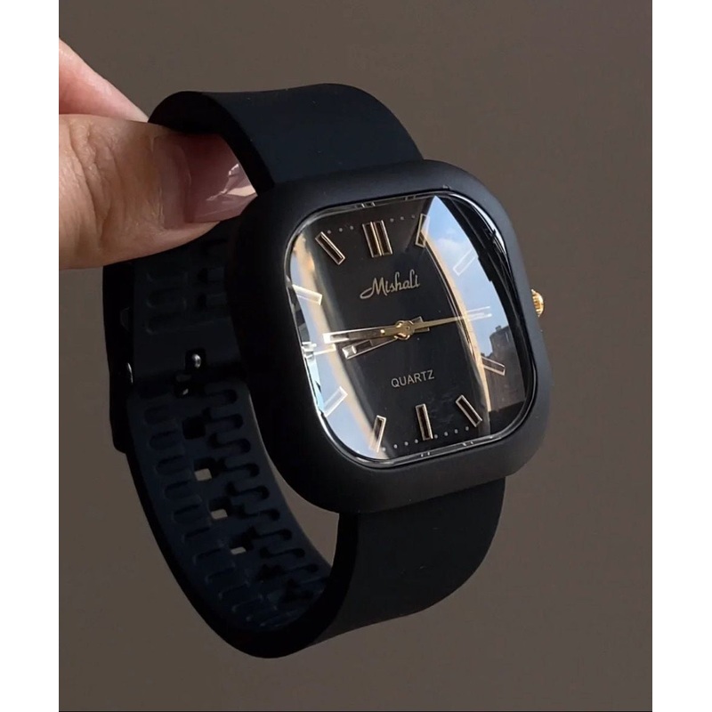 Brief Black Silicone Square Mechanical Movement Watches