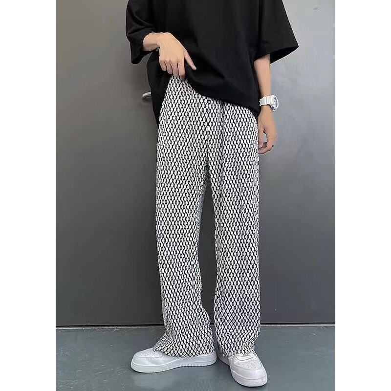 Chic White Oversized Plaid Men Pants Long Spring