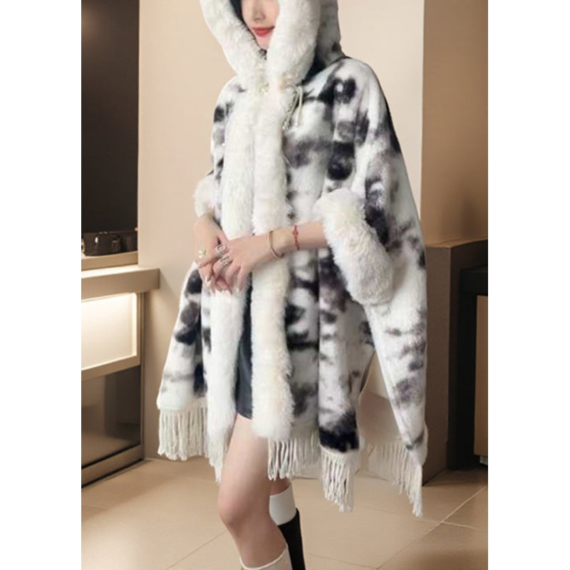 Classy Black Hooded Side Open Warm Fleece Coats Half Sleeve