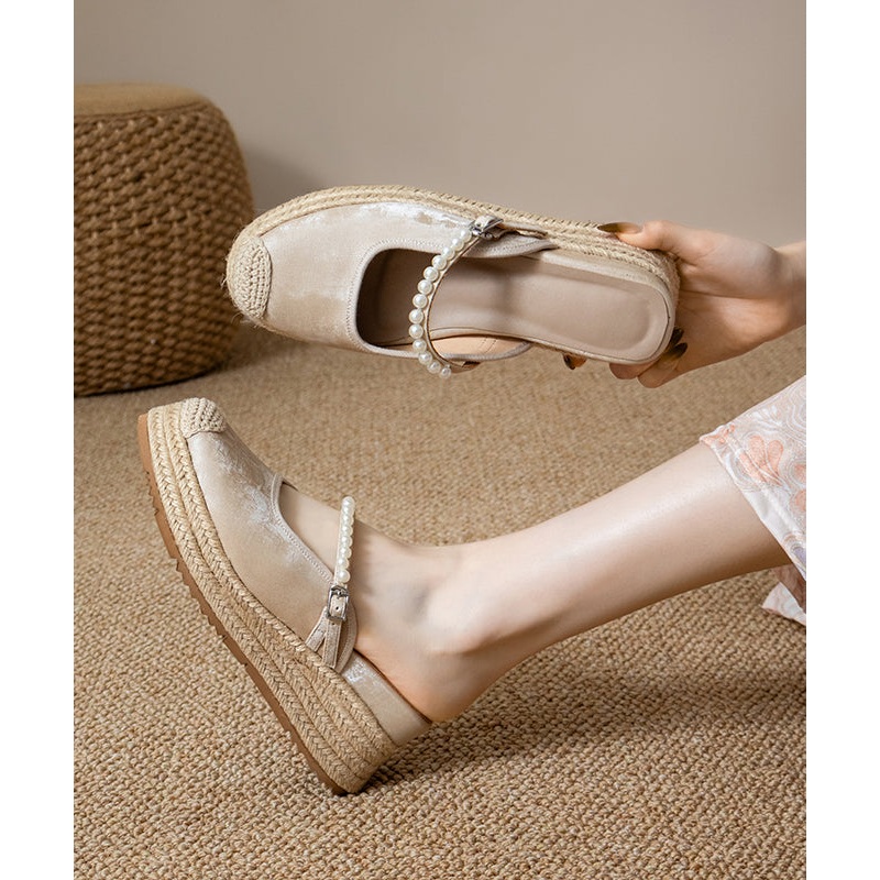 Comfortable Apricot Nail Bead Splicing Platform Slide Sandals