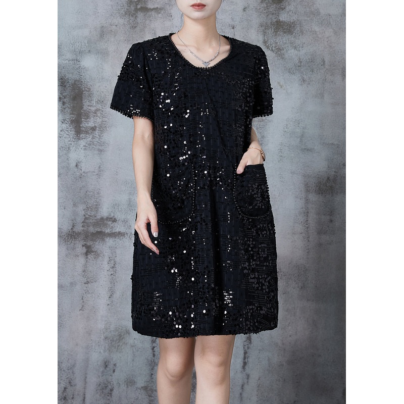 Elegant Black Sequins Nail Bead Party Dresses Summer