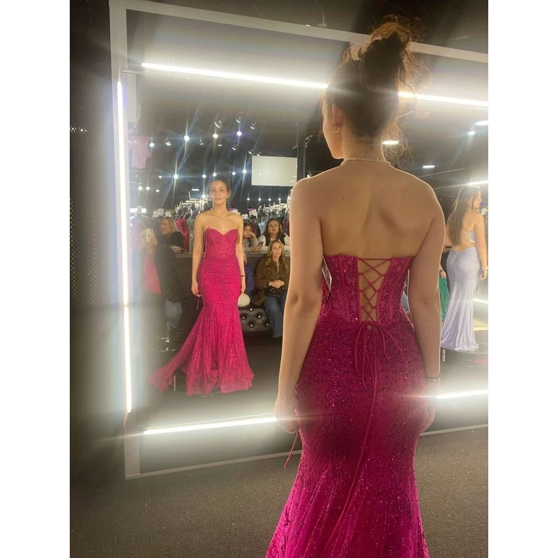 Hot Pink Mermaid Long Prom GownLace Long Evening Dress J6078