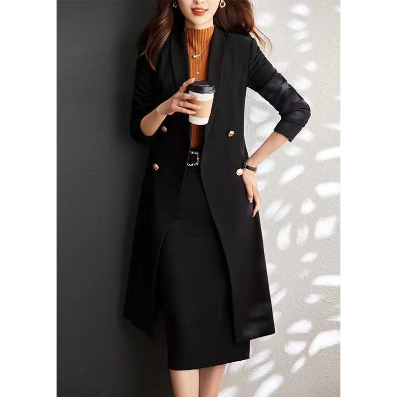Italian Black Double Breast Silm Fit Coat Outwear Spring