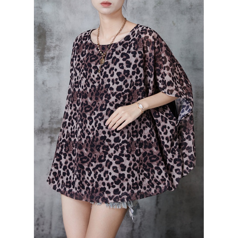 Italian Oversized Leopard Print Chiffon Tank Tops Summer