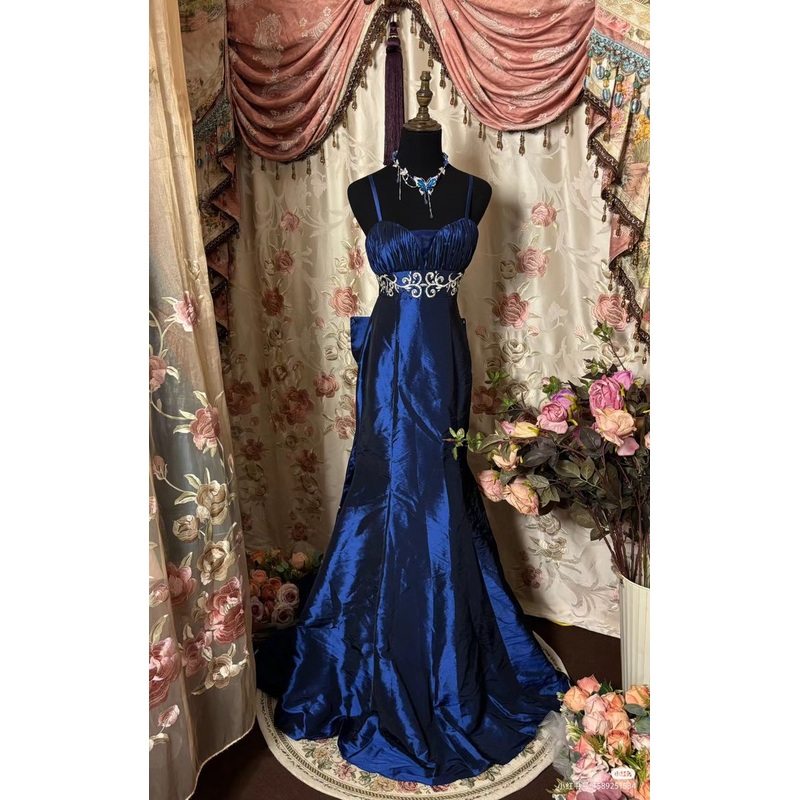 Navy Blue Mermaid Long Prom Dresses Formal Evening Dress J5358