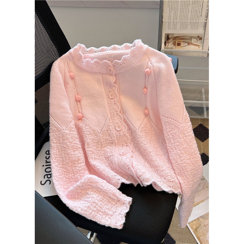 Pink Patchwork Knit Cardigan Oversized Spring