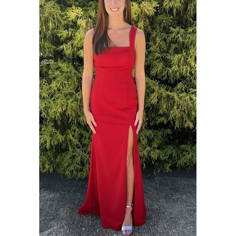 Red Straps Square Mermaid Long Prom Dress J5830