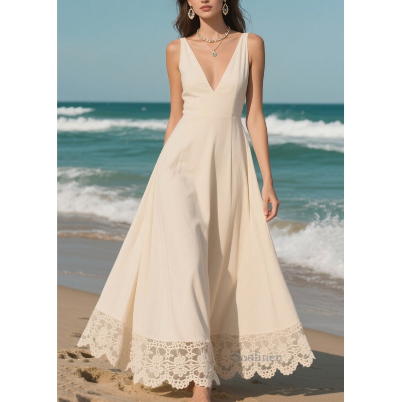 Simple White Patchwork Exra Large Hem Chiffon Vacation Dresses Summer