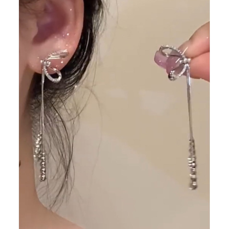 Skinny Silk Copper Overgild Zircon Bow Tassel Drop Earrings