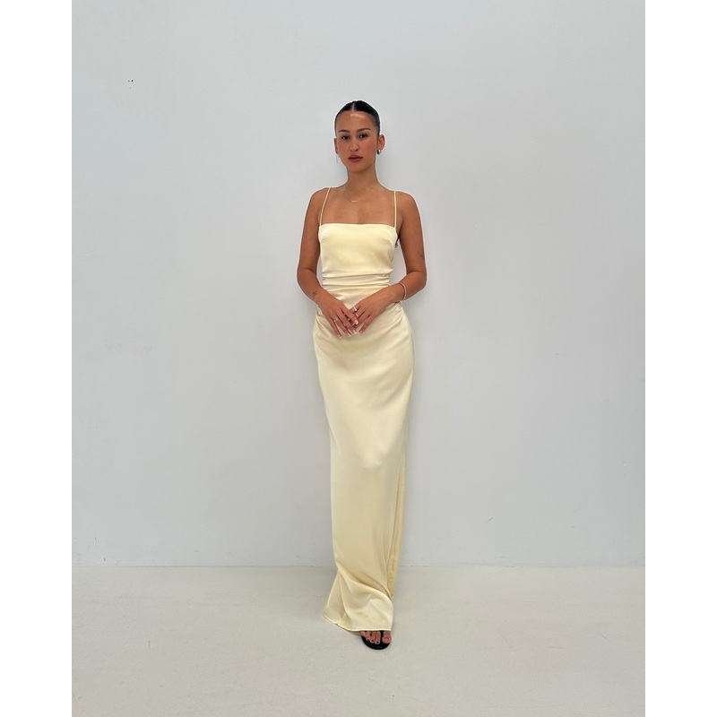 Spaghetti Straps Yellow Sheath Long Prom Dress Formal Party Dress J5911