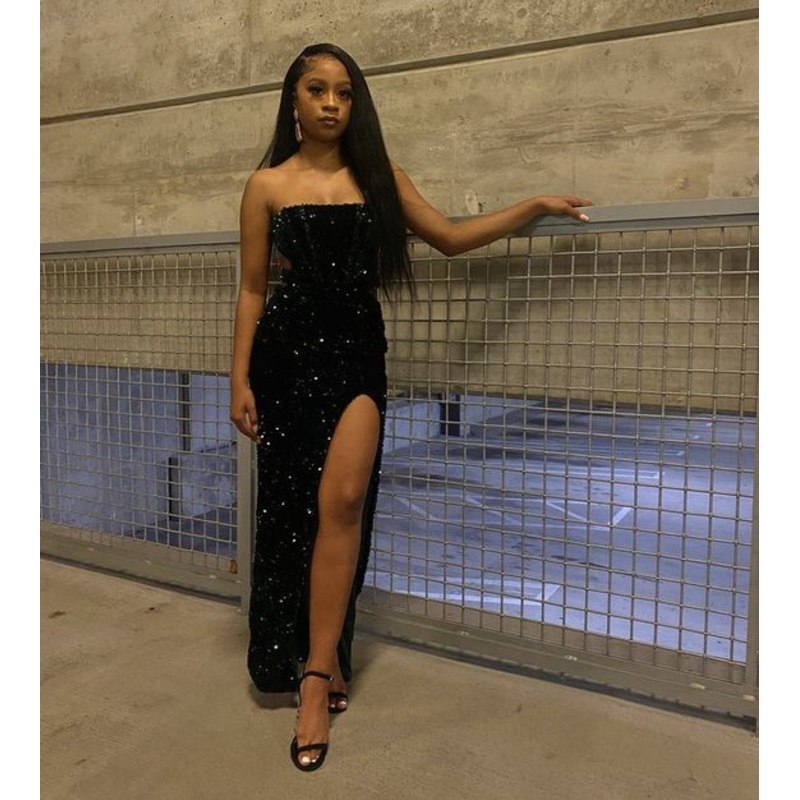 Strapless Black Sheath Long Prom Dresses With Slit J4922