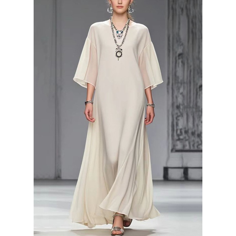 Style White Oversized Draping Chiffon Dress Bracelet Sleeve