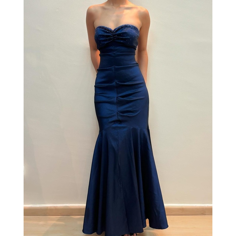 Sweetheart Mermaid Long Prom Dress Navy Blue Vintage Evening Dress J5139