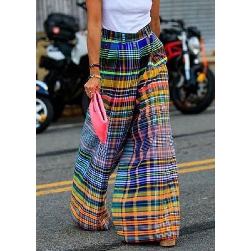 Bohemian Rainbow Striped High Waist Pockets Wide Leg Pants