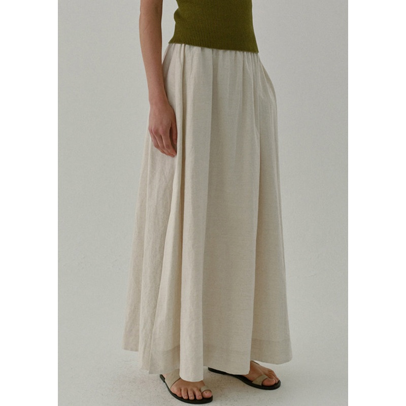 Boutique Side Open Pockets Elastic Waist Linen Skirt Summer