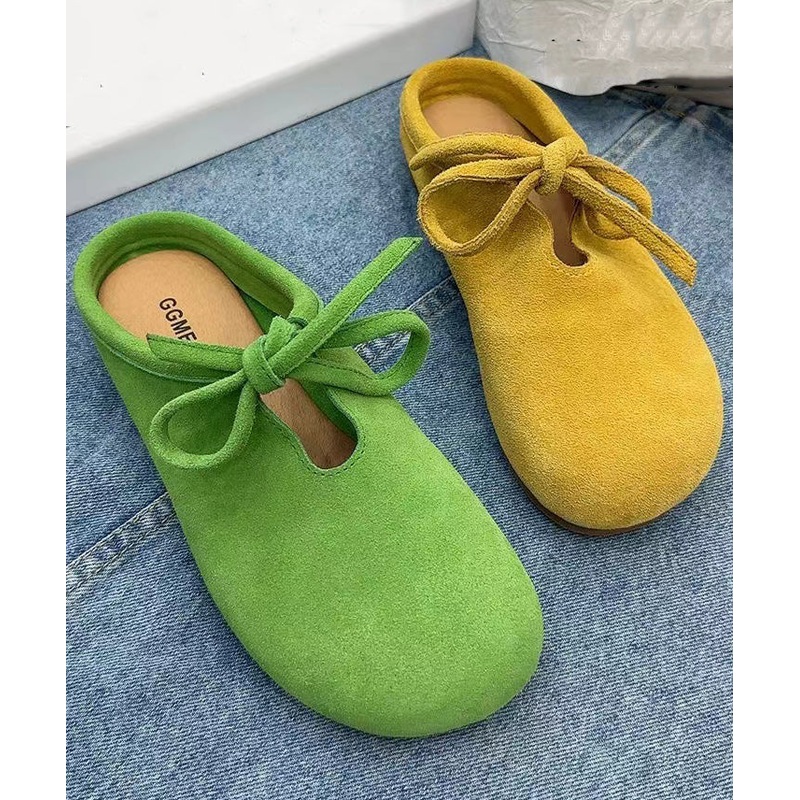Casual Comfy Green Suede Splicing Slippers Lace Up