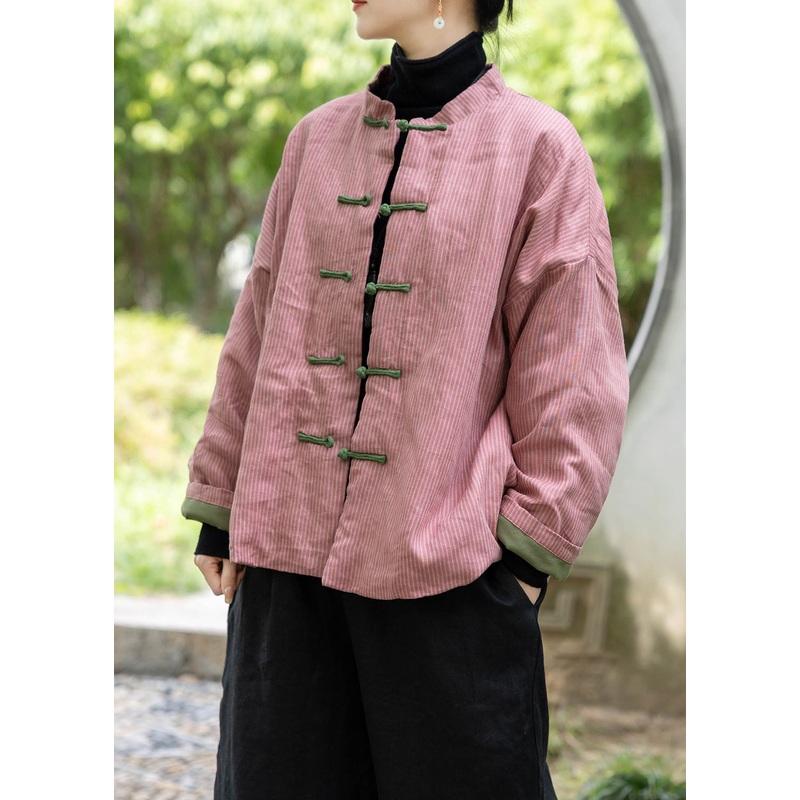 Chinese Style Pink Oriental Button Fine Cotton Filled Coat Spring
