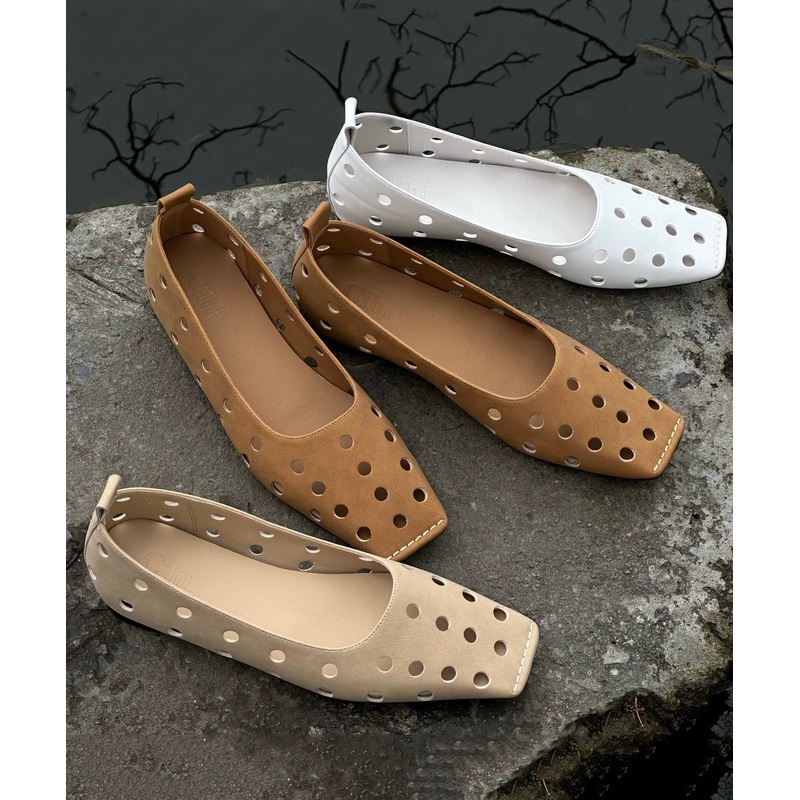 Classy Splicing Flat Shoes Brown Sheepskin Hollow Out