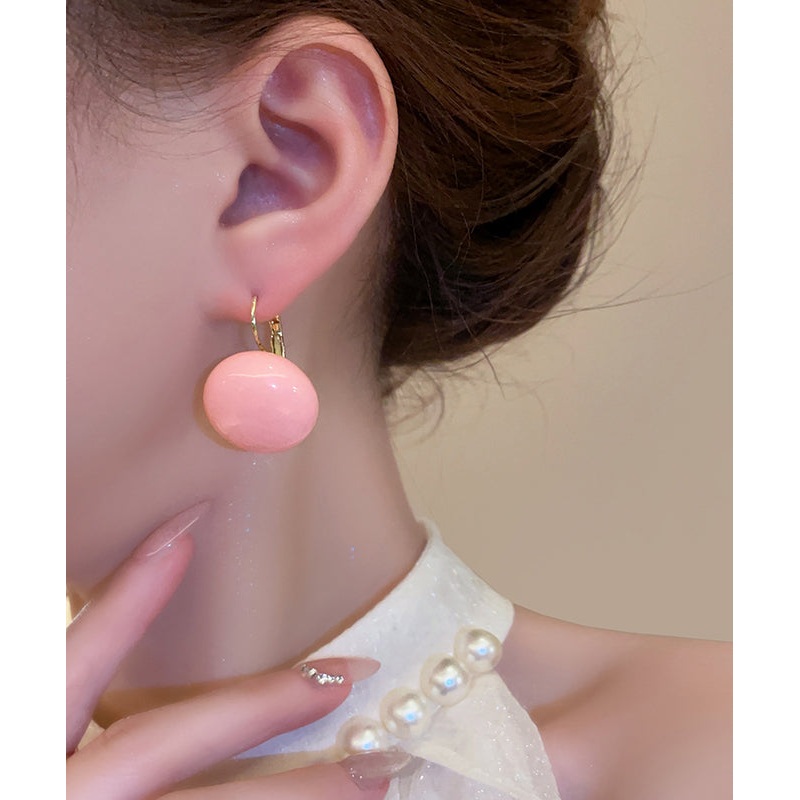 Cute Pink Copper Alloy Resin Hoop Earrings