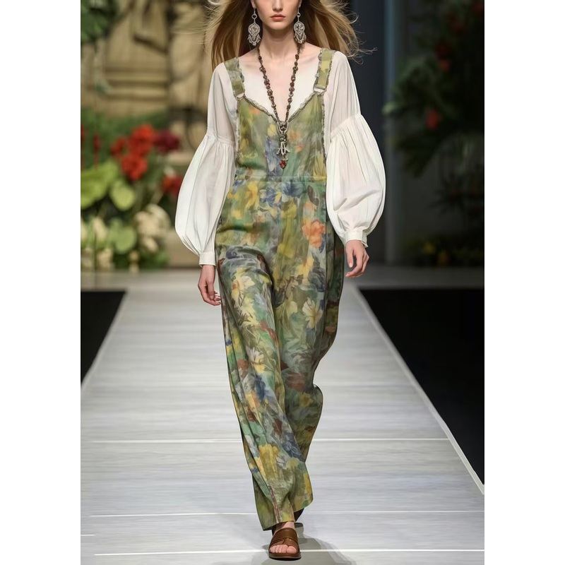 Modern Light Green Oversized Print Cotton Jumpsuits Spring