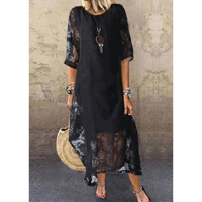 Natural Black Hollow Out Lace Holiday Dresses Summer