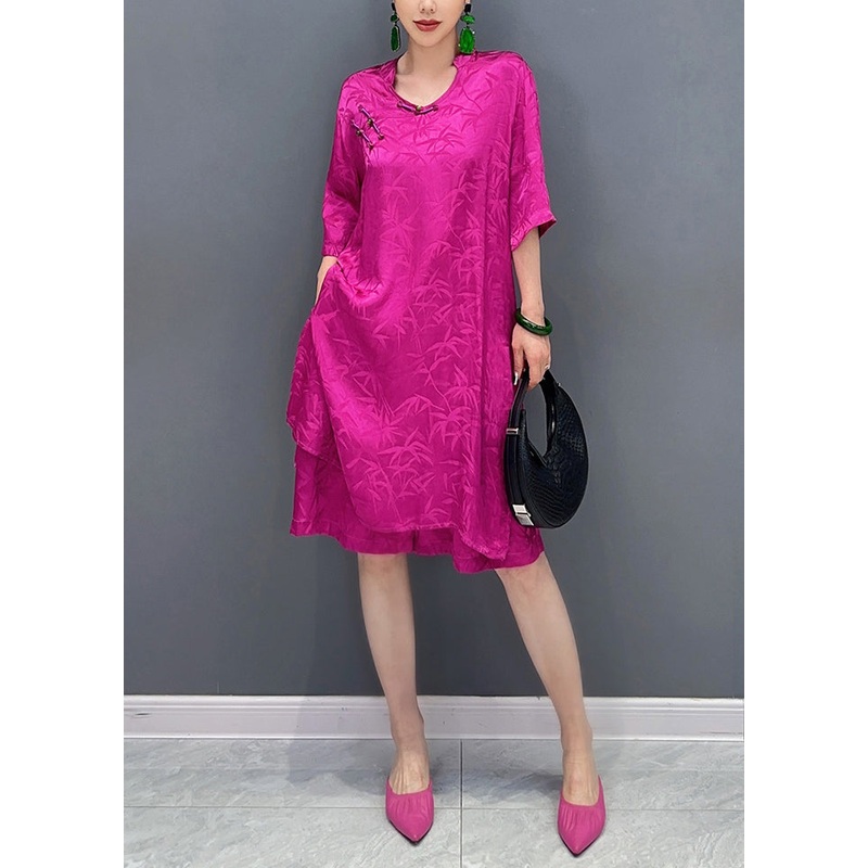 New Rose Print Side Open Silk Two Pieces Set Half Sleeve