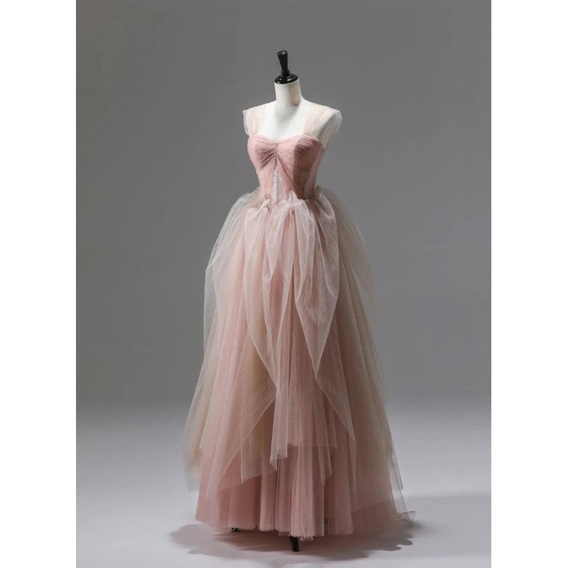 Pink Tulle Long Party Dress Sweet Birthday Party Dress J4291